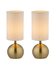 Table Lamps Pair of Modern Brass Brushed Metal Ball Touch Control with Shades