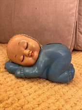 Vintage Sleeping Baby Money box Piggy Bank plastic 