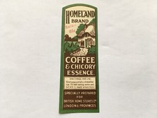 C1920s BHS LONDON HOMELAND BRAND COFF&CHICORY ESSENCE UNUSED BOTTLE LABEL
