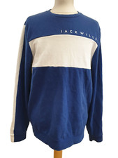 Q443 MENS JACK WILLS BLUE WHITE CREW NECK CASUAL L/SLEEVE JUMPER UK M EU 50