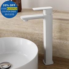 Tall Basin Mixer Tap - High Rise Square Single Lever - Matt White