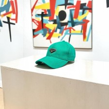 PRADA Green Cotton Baseball Cap Triangle Logo Adjustable Strap Unisex One Size
