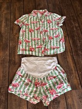 Ladies Green Flamingo Print Maternity Pyjamas, Chelsea Peers, Size 14, GS202