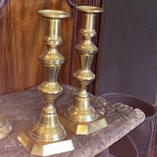 Antique Pair Of Brass Candlesticks 10" Tall