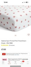 Habitat Single Fitted Bed Sheet, White With Pink Polka Dots, VGC