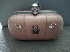 ALEXANDER McQUEEN PALE PINK WATER SNAKESKIN SKULL CLUTCH HANDBAG SCARAB BEETLE 
