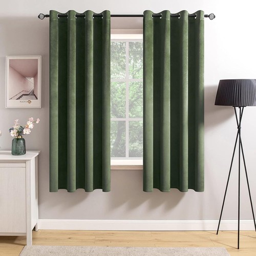 Olive green velvet - green, curtains