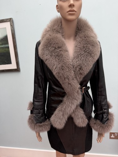 Black leather fur - , jacket