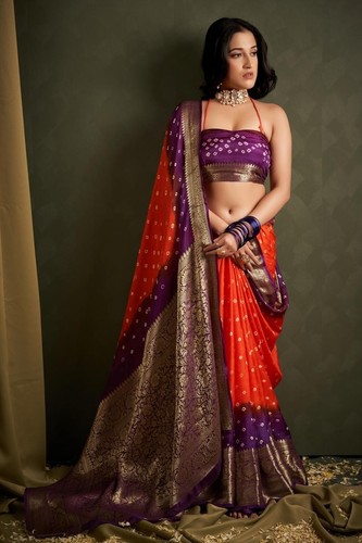 Hand dyed kanjivaram bandhani - dyed,