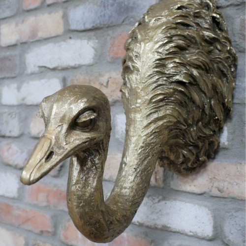 Gold wall mounted ostrich - gold, bird
