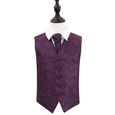 DQT Floral Paisley Purple Boys Wedding Waistcoat & Cravat Set