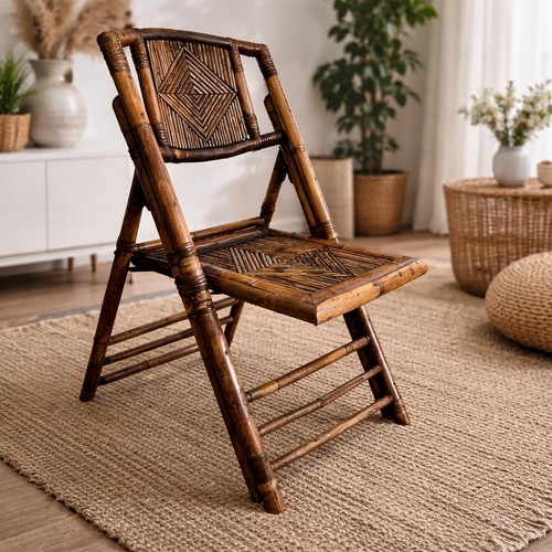 Vintage bamboo folding chair - vintage,