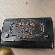 Vintage Black Shoe Shine Case w/ two original brushes
