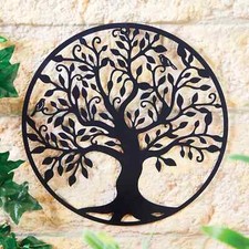Tree of Life Wall Art Silhouette Hanging Garden Fence Shed Home Matt Black 45cm