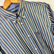 M&S Blue Harbour Striped Shirt Large Pure Cotton Long Sleeve Button Cuff