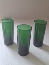 Vintage Reims Green Glass Tumblers x3 Glasses Mid Century France Highball 5.5"