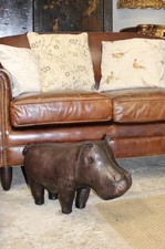 Original Vintage Liberty London Omersa Leather Hippo Footstool Out Of Africa