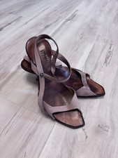 Cydwoq Women's Handmade Leather Kitten Heel Ankle Strap Open Toe Sandals Size 37