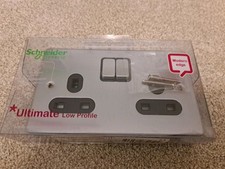 Schneider Low Profile 2 Gang 13A Brushed Chrome Socket