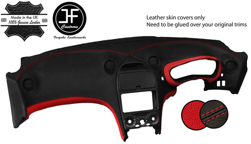 Black red real leather dash - red,