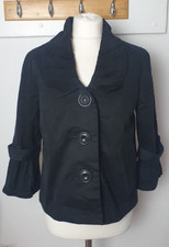 KANGOL Ladies UK12 Black 3/4 Sleeve Pea Style Coat/Jacket 