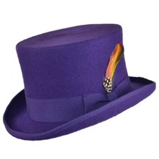 Quality Hand Made Purple 100% Wool Top Hat Satin Lined Wedding Event Hat 4 Sizes