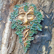 Green Man Wall Plaque Garden Ornament Tree Ent Oak Guardian Face Lawn Home Decor