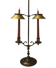 19th C  26" Brass Double-Arm Adjustable Candle Stick Library Student Desk Lamp