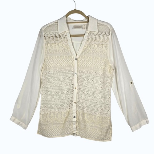 Chicos ivory lace front roll - chicos,