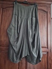 Greek Designer Khaki Green Linen Parachute/Bubble Lagenlook Skirt 36" 16-18