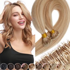 Russian Nano Ring Tip Human Hair Extensions Thick 1g/strand Balayage Mix Blonde