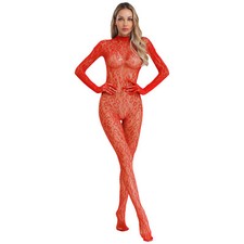 Women's See Through Fishnet Bodysuit Tights Leopard Mesh Full Bodystocking Teddy