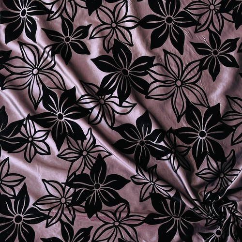 Black flower velvet flock - black,