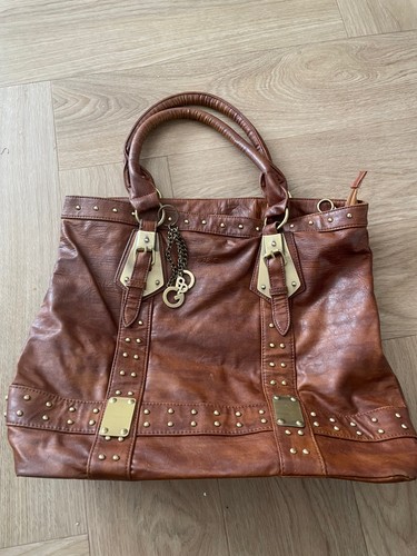Brown leather duffel bag - leather,