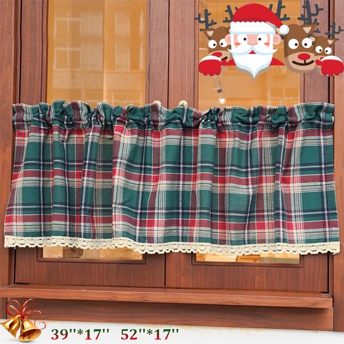 Christmas plaid short curtains - christmas,