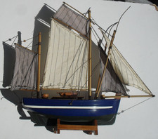 Model Tuna Fishing Boat Sailing Thonier 38cm high Wooden Blue Tunnyman Gaff Rig