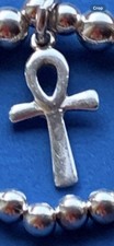 925 Sterling Silver Egyptian Ankh Cross with Seed Bead Finger Ring
