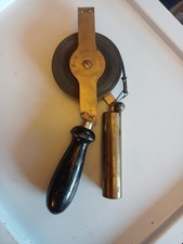 Vintage Rabone Chesterman Brass Steel Wood Dipping Tape Measure W Brass Weight