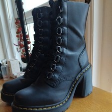 Dr Martens Chesney Black Leather Chunky Block Heeled Boots UK5. 