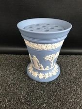 Wedgwood Blue Jasperware large vase with frog insert in excellent condition