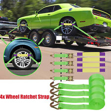 4x Wheel Ratchet Strap Recovery Transport Trailer Car Truck Vehicle Tie Down
