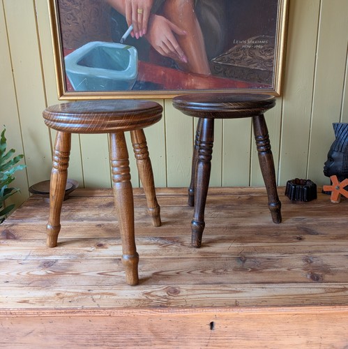 Pair vintage elm milking - of,