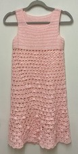 Cool Handmade Vintage Pink Crochet Babydoll Mini Dress S