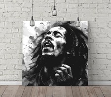BOB MARLEY INK DRAWING -SQUARE CANVAS WALL ART FLOAT EFFECT/FRAME/POSTER PRINT