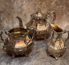 EPNS Vintage Silverplate Tea Service Set Teapot, Creamer, Sugar Bowl