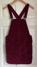 Jack Wills Womens Burgundy Cord Dungaree Dress UK 10