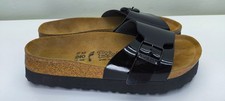 Birkenstock Birki's black patent leather slip on slider sandals size 4.5 NEW
