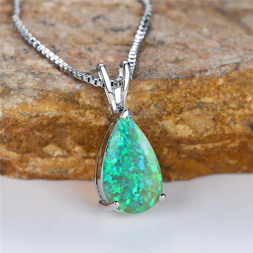 White opal stone pendant - white,