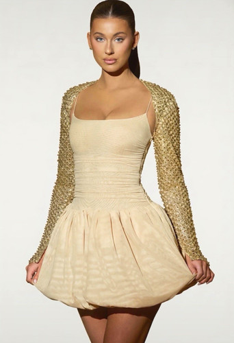 Polly beige beaded mini - beaded,