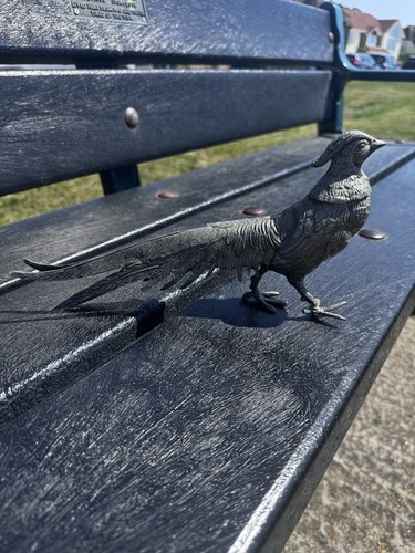 Vintage silver metal - metal, pheasant